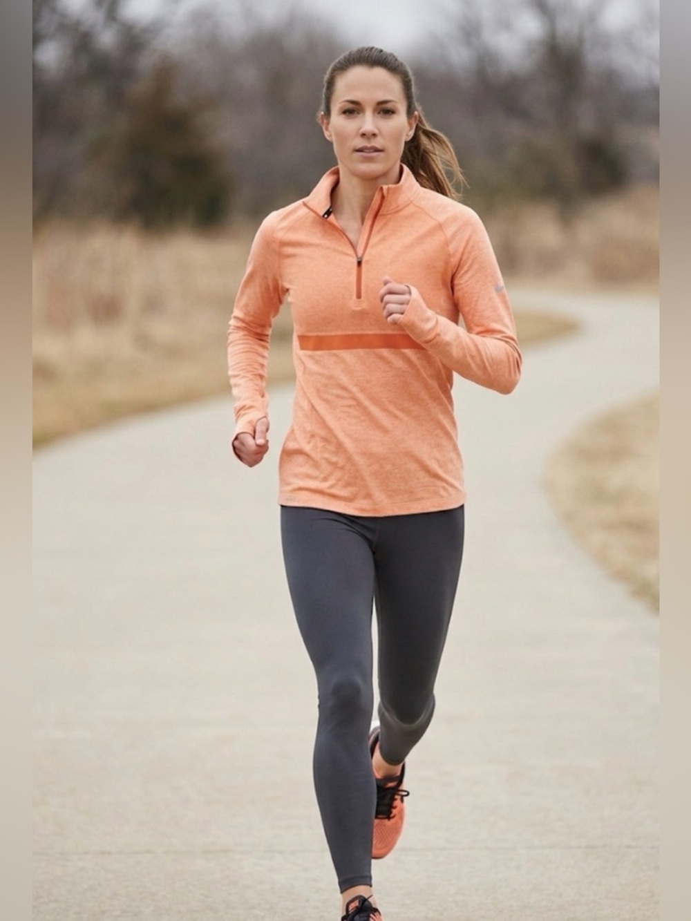Nike Dri-Fit 1/2 Zip Running Shirt with Thumbholes S Orange